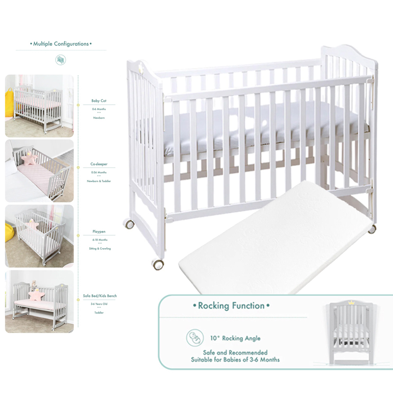 Palette Box BIGGEST BUNDLES: Sweet Dreams 7-in-1 Convertible Baby Cot (with Rocker) + Mattress/Accessories